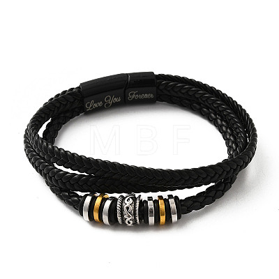 Word Love You Forever Leather Braided Triple Layer Multi-strand Bracelet JB751A-1