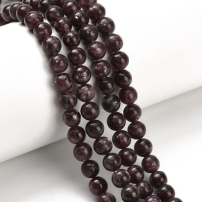 Natural Lepidolite/Purple Mica Stone Beads Strands G-H335-B03-6mm-A-1