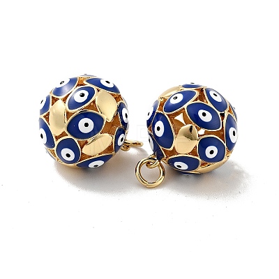 Round with Evil Eye Brass Enamel Pendants KK-G419-15G-03-1
