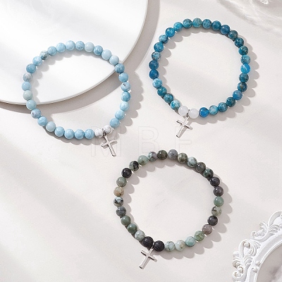 Cross 201 Stainless Steel Charm Bracelets BJEW-JB13504-1