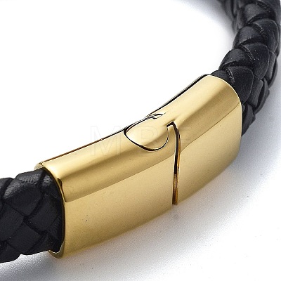 Men's Braided Black PU Leather Cord Bracelets BJEW-K243-51G-1