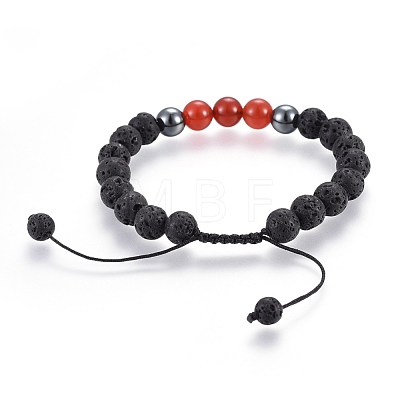 Natural Lava Rock and Non-Magnetic Synthetic Hematite Beads Braided Bead Bracelets BJEW-JB03975-07-1