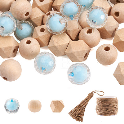 80Pcs Polygon & Round Wood Beads DIY-CF0001-01-1