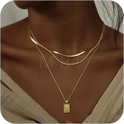 3Pcs Brass Rectangle Pendant 3 Layer Necklaces for Women FS-WG7502D-01-1