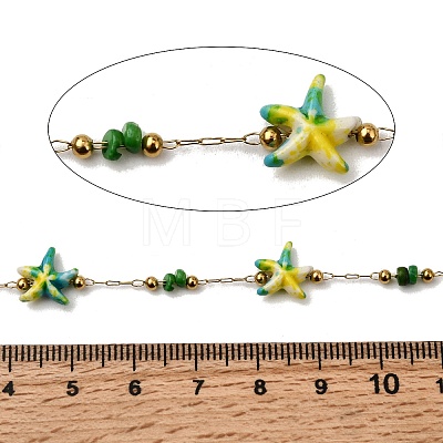 Handmade 304 Stainless Steel Synthetic Turquoise Starfish Link Chains CHS-L032-13G-04-1