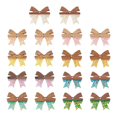 18Pcs 9 Colors Wood & Resin Pendants WOOD-TA0002-96-1
