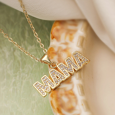 Mother's Day Brass Micro Pave Clear Cubic Zirconia Mama Pendant Necklaces FS-WG171EE-01-1
