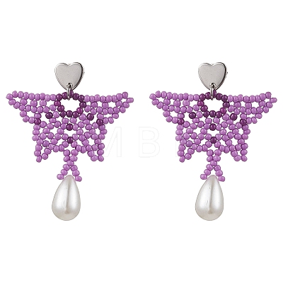 Glass Seed Beads Butterfly Stud Earrings EJEW-MZ00351-02-1