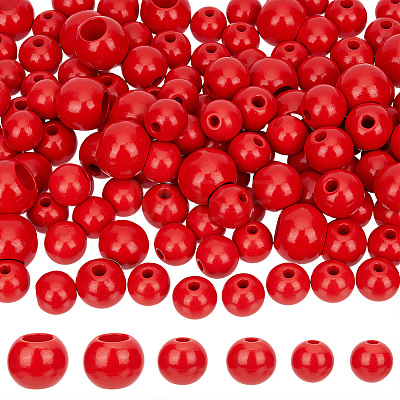 Spray Painted/Dyed Round Natural Schima Wood Beads WOOD-PA0001-80-1
