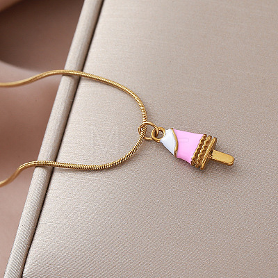 Summer Beach 304 Stainless Steel Enamel Ice Cream Pendant Necklaces for Women FD1093-1