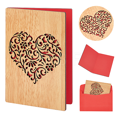 Rectangle with Pattern Wooden Greeting Cards DIY-CP0006-75G-1