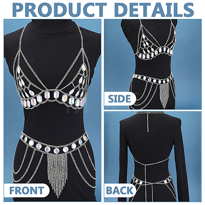 1Pc Alloy with Acrylic Chest Chains and 1Pc Skirt Waist Belly Body Chain for Sexy Bikini AJEW-GA0010-47-1