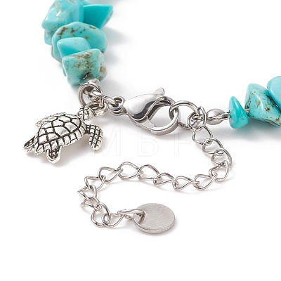 Synthetic Turquoise(Dyed) Chips & Imitation Pearl Beaded Bracelet with Alloy Turtle Charm BJEW-TA00145-1