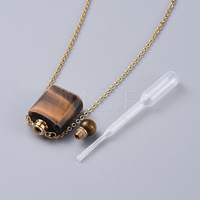 Natural Mixed Stone Perfume Bottle Pendant Necklaces NJEW-F266-02G-1
