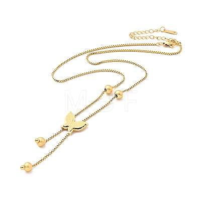 Butterfly Pendant Lariat Necklace with Box Chains NJEW-G085-08G-1
