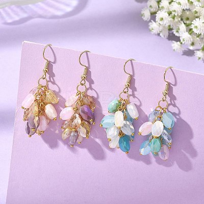304 Stainless Steel & Electroplate Glass Beads Cluster Earrings for Women EJEW-JE07470-1