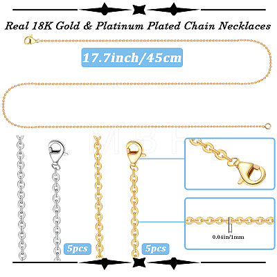 10Pcs 2 Colors 1.4MM Brass Cross/Rolo Chain Necklaces MAK-BBC0001-31-1