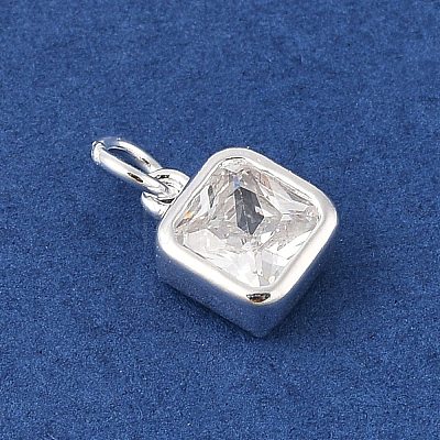 925 Sterling Silver Pave Cubic Zirconia Square Charms with Jump Rings and 925 Stamp STER-D288-05S-06-1