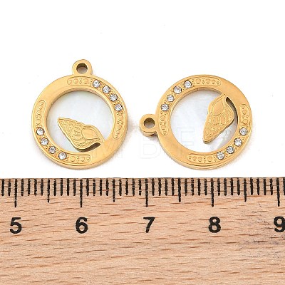 Ocean Theme 304 Stainless Steel & Natural Shell & Rhinestone Pendants SH-CBA72D5-01C-G-1
