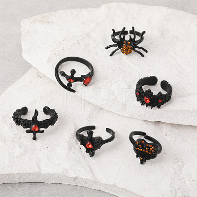 6Pcs 6 Styles Alloy Rhinestone Cuff Rings Sets WG9487C-01-1