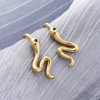 Snake Brass Micro Pave Cubic Zirconia Dangle Earrings EJEW-G425-04G-02-1