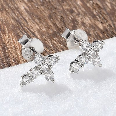 925 Sterling Silver Clear Cubic Zirconia Stud Earrings EJEW-Q032-01B-P-1