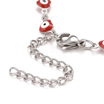 Enamel Heart with Evil Eye Link Chains Bracelet BJEW-P271-07P-01-1