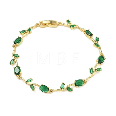 Brass Glass Flower Link Chain Bracelets KK-CBA7DFA-01G-B-1