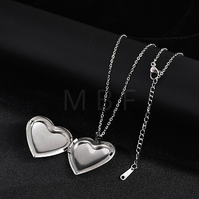 Anti-Tarnish 304 Stainless Steel Heart Locket Pendant Cable Chain Necklaces for Women LS-NJEW-M050-04E-P-1