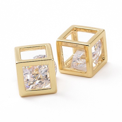 Hollow Brass Clear Cubic Zirconia Charms KK-E068-VC475-1