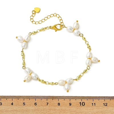 Natural Cultured Freshwater Pearl & Brass Charm Bracelets for Women BJEW-JB14108-1
