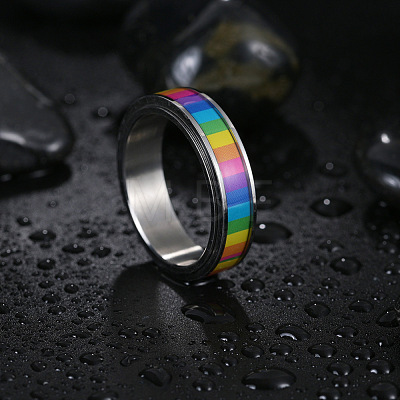 Rainbow Color Pride Flag Enamel Rectangle Rotating Ring RABO-PW0001-038C-1