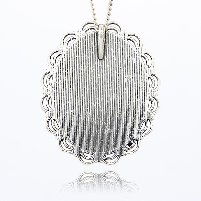 Antique Silver Plated Alloy Glass Oval Pendants GLAA-N0008-03-1