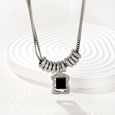 Natural Black Agate(Dyed & Heated) 304 Stainless Steel Rectangle Pendant Necklaces for Women WG07BA4-01-1