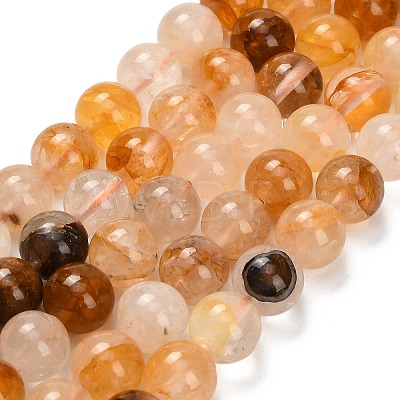 Natural Yellow Hematoid Quartz/Golden Healer Quartz Beads Strands G-F820-K03-10mm-1