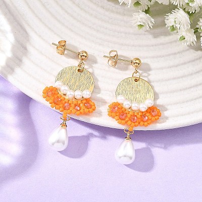 Brass Glass Seed Bead Chandelier Earrings EJEW-MZ00762-1