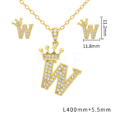 Brass Micro Pave Clear Cubic Zirconia Pendant Necklaces & Stud Earrings Sets FS-WG8C370-23-1