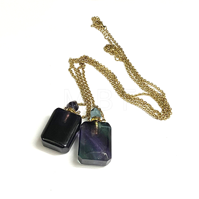 Natural Fluorite Openable Perfume Bottle Pendant Necklaces G-K295-B-G-1