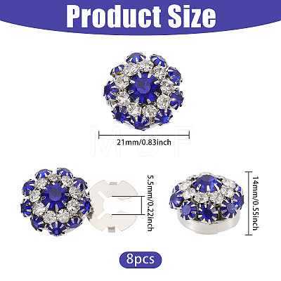8Pcs Brass Rhinestone Cufflinks BUTT-GL0001-07A-1