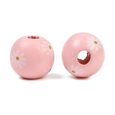 Printed Wood European Beads WOOD-G029-07-1