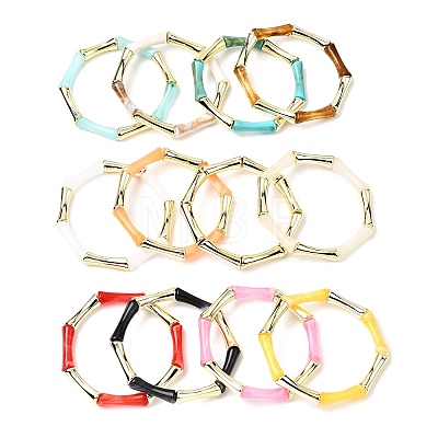 Plating Resin Beads Stretch Bracelets for Women BJEW-P374-02G-1