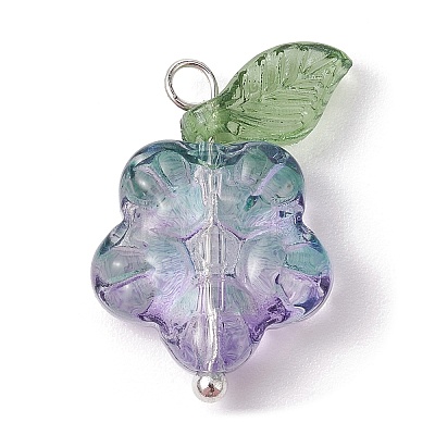 Transparent Glass Flower & Acrylic Leaf Pendants PALLOY-JF02287-01-1