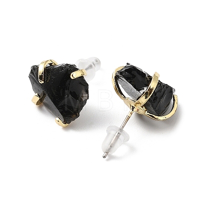 Raw Rough Natural Obsidian Stud Earrings EJEW-R148-01LG-03-1