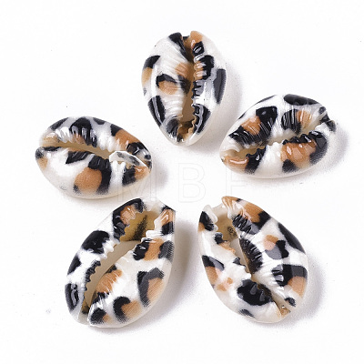 Printed Natural Cowrie Shell Beads SSHEL-R047-01-B03-1