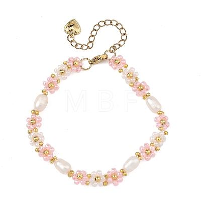 Natural Rice Pearl Flower Glass Seed Beaded Bracelets for Women BJEW-MZ00352-1