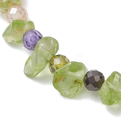 Natural Peridot Chip & Cubic Zirconia Bead Slider Bracelets for Women BJEW-JB13284-1