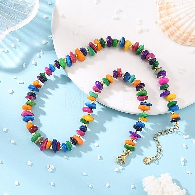 Dyed Natural Freshwater Shell Chip & Brass Beaded Necklaces NJEW-JN06409-1