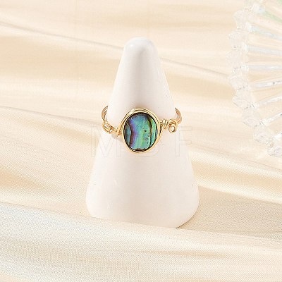 3Pcs Natural Paua Shell with Copper Wire Finger Rings for Women RJEW-JR01112-1