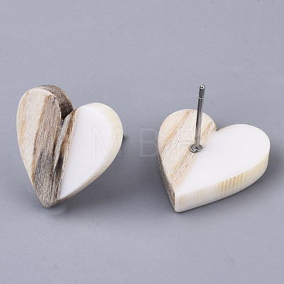 Resin & Wood Stud Earrings EJEW-N017-002A-1