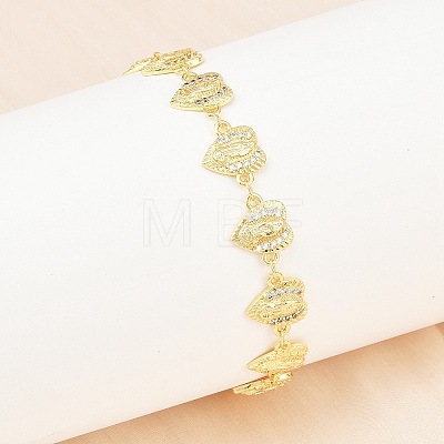 Virgin Mary Theme Brass Micro Pave Clear Cubic Zirconia Link Chain Bracelets for Women BJEW-A090-08C-G-1